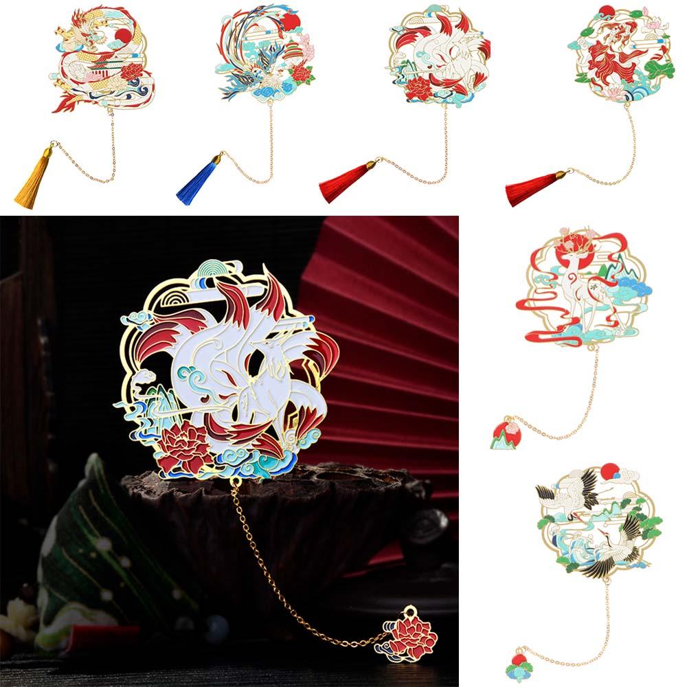 

Stationery Retro Pendant Chinese style Brass Bookmark Painted Book Clip Metal