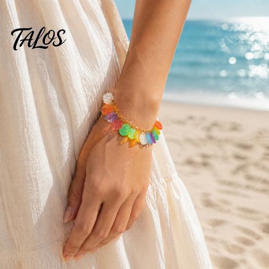 Beach Shell Bracelet Boho Ocean Charm for Women, Colorful Scrolled Layered Style Anklet Adjustable Bracelet, Summer Holiday Vacation Jewelry Gift Her
