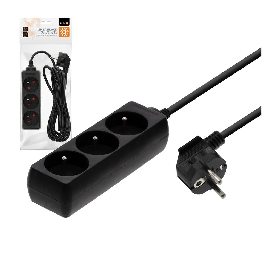 Extension cord, 3 sockets, 3 , with grounding, black