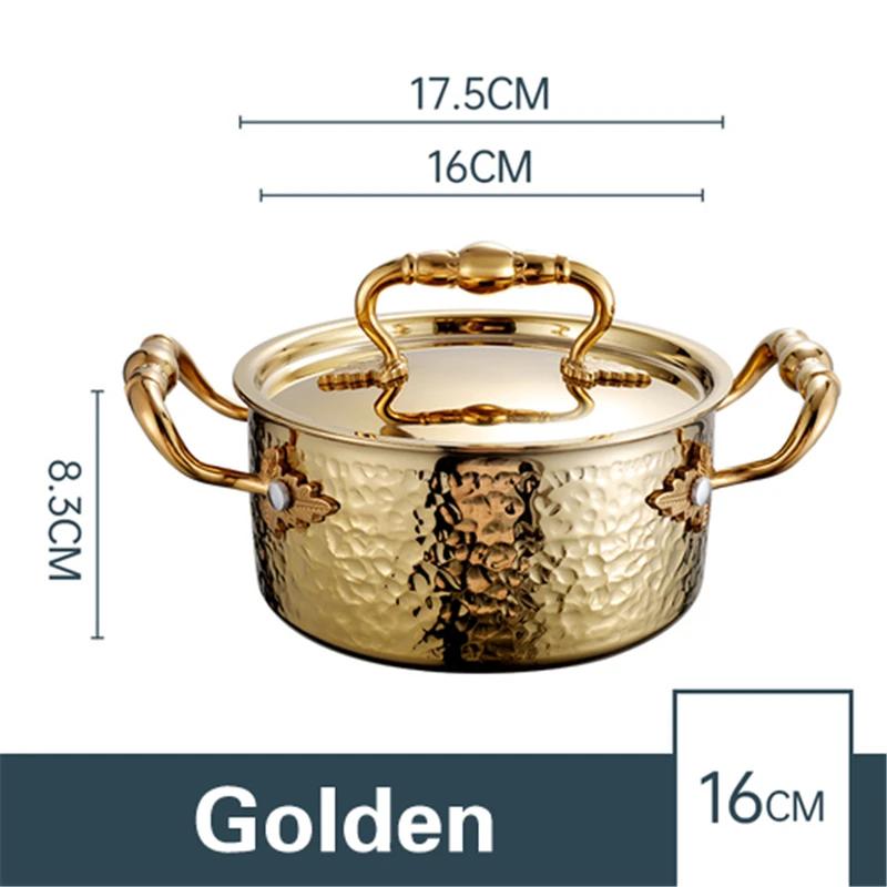 304 Stainless Steel Hammer Printed Golden Hot Pot 16cm Commercial Single Pot One Person and One Pot for Induction Cooker Pots