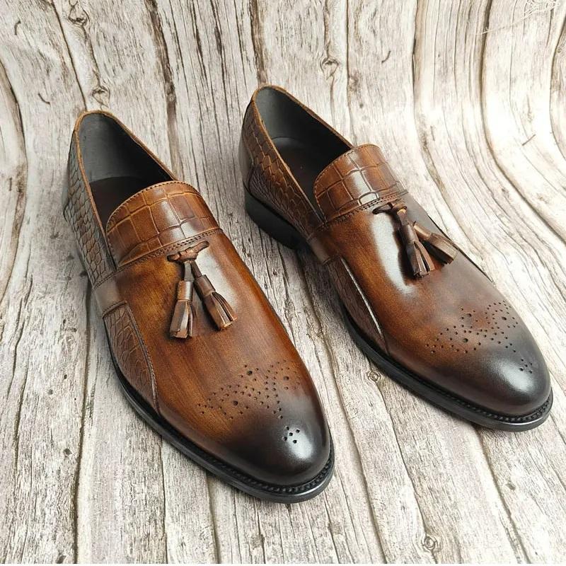 Fashion Wholesale Loafers Men Shoes Top Layer Cow Leather Upper Casual Daily Walking Style Popular Business Office Handcrafted Man Shoe
