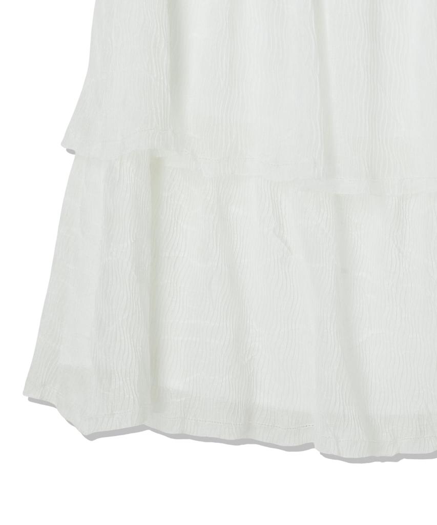Penfield Crinkle Embroidered Smocking Tiered Skirt White_Fs2Ws31F