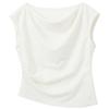 SanCai Draped Neck Short Sleeve Jacquard Top