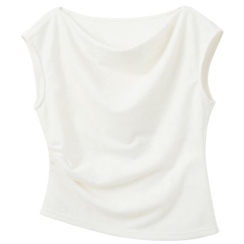 SanCai Draped Neck Short Sleeve Jacquard Top S