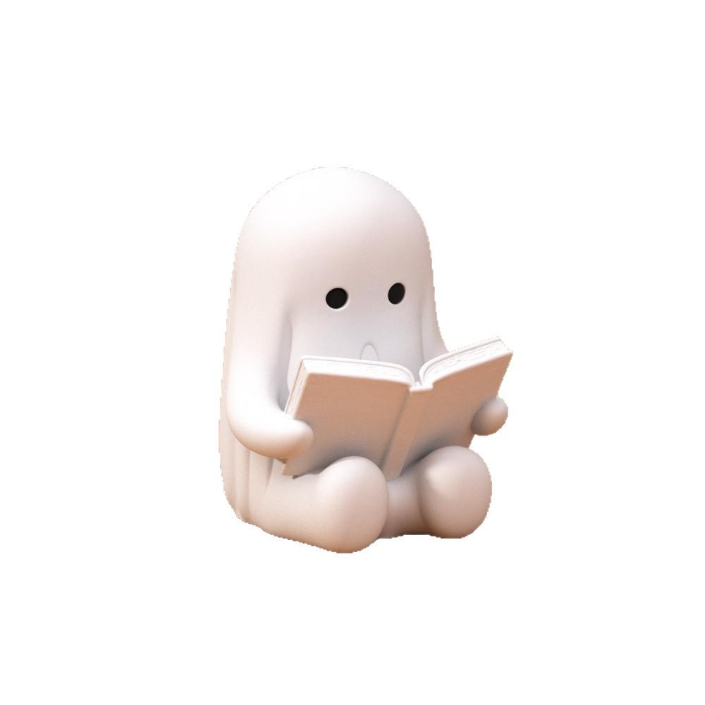 Cute Ghost Figurine Creative Reading Ghost Bookend Pencil Holder Desk Decor Gift for Friends