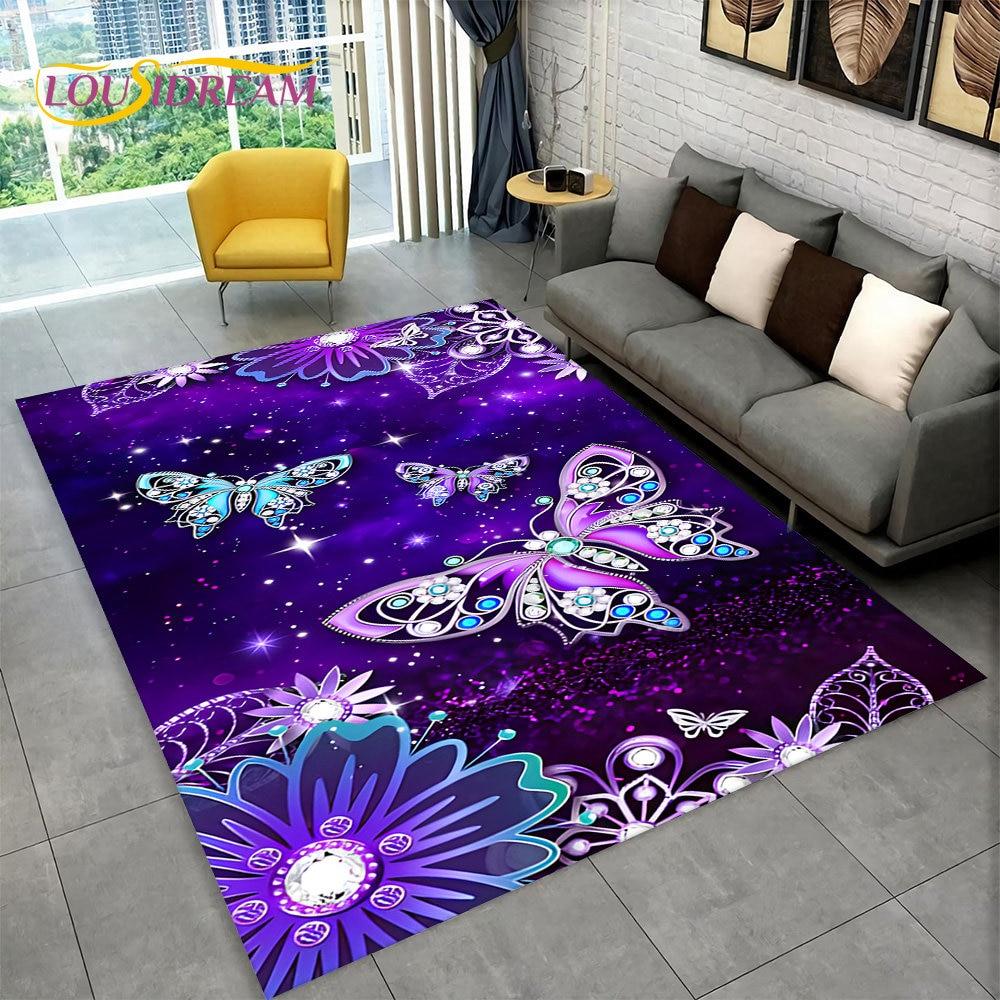 Dream Butterfly Flower Area Rug Large,Carpet Rug for Home Living Room Bedroom Sofa Doormat Decor,Kid Play Non-slip Floor Mats
