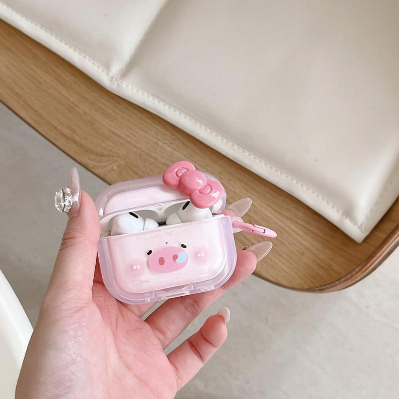 Three-dimensional Bow Piggy Cute Cartoon AirPodspro1 Earphone Cover Is Suitable for Apple Protective Case 1st Generation Silicone