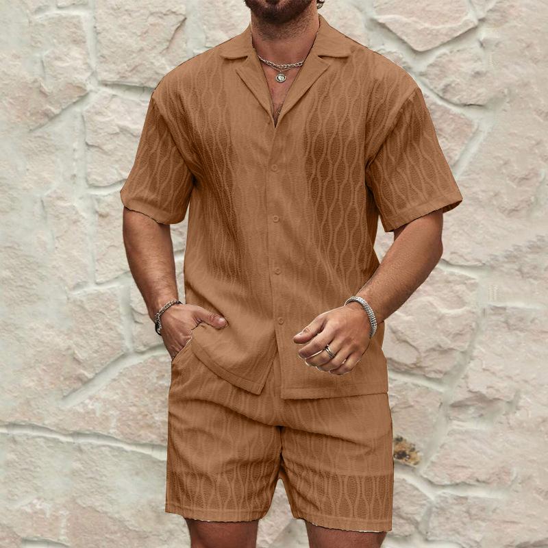 Set Estivo da Uomo in Cotone e Lino, Camicia a Maniche Corte Larga e Pantaloncini