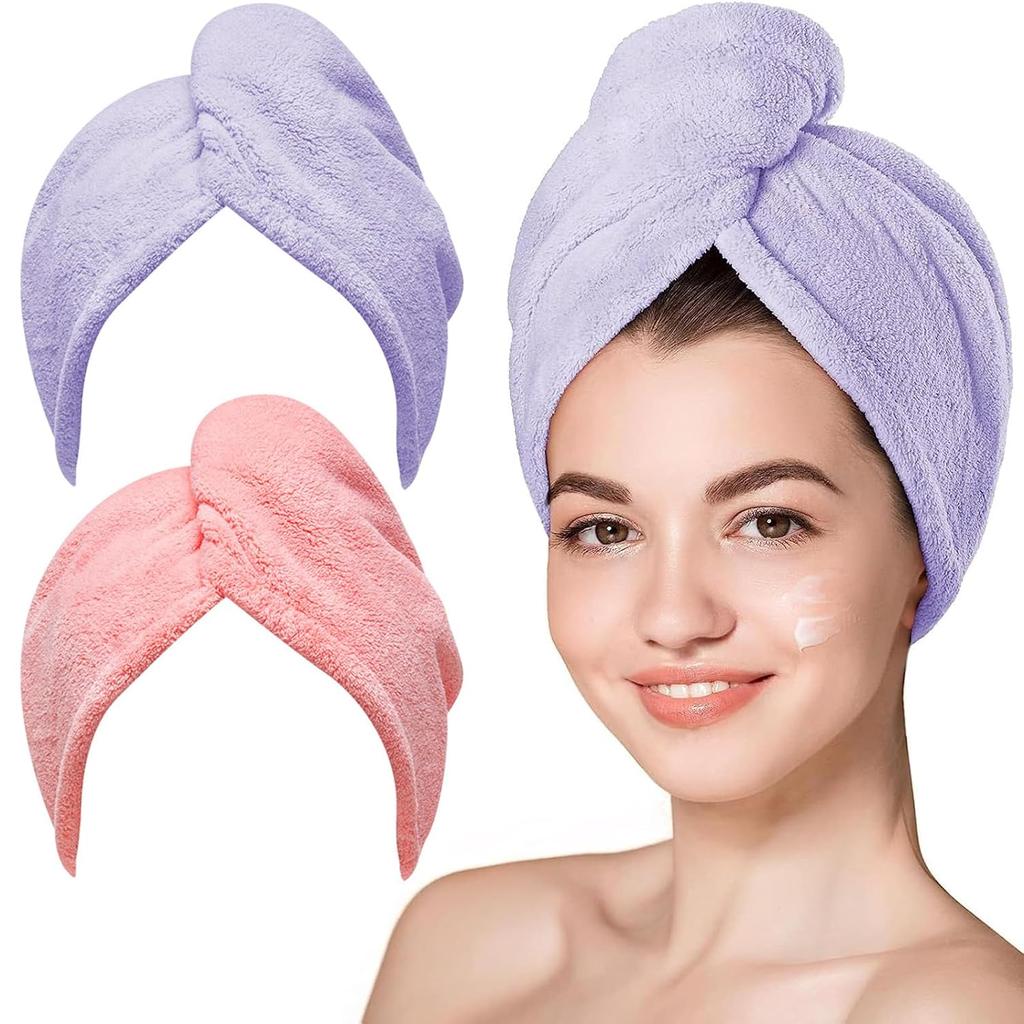 Microfiber Hair Towel, 3 Packs Hair Turbans for Wet Hair, Drying Hair Wrap Towels for Curly Hair Women Anti Frizz (Blue,Grey,Pink)