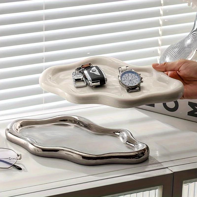 1pc ceramic cloud-shaped jewelry tray, suitable for decorating and collecting statues, space-themed home decoration