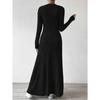 Fashion Slim A-line Maxi Dress for Women Autumn Winter Solid V-neck Bodycon Dress Long Sleeve Elastic Knitted Wedding Dresses