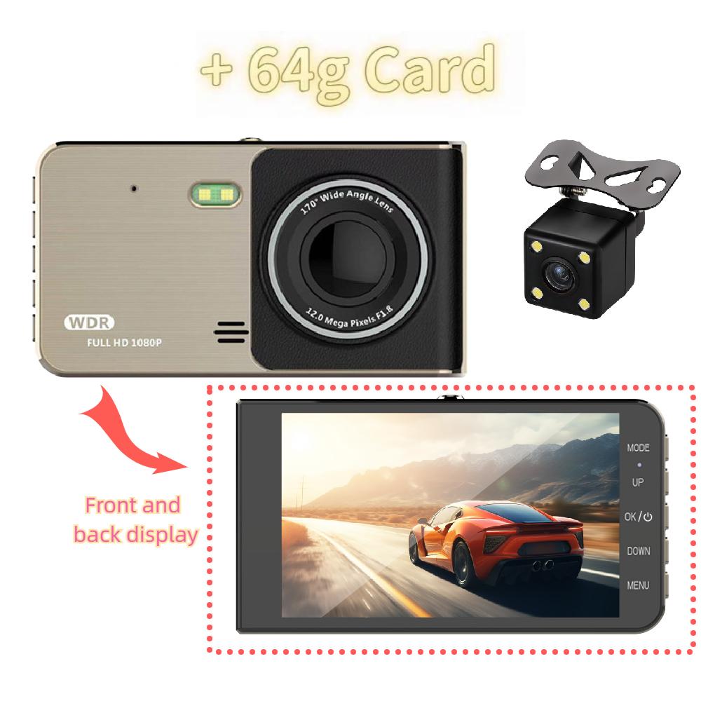 4-inch Dashcam, High-definition Dual-lens Wide-angle Video Recording, Night Vision Loop Recording.