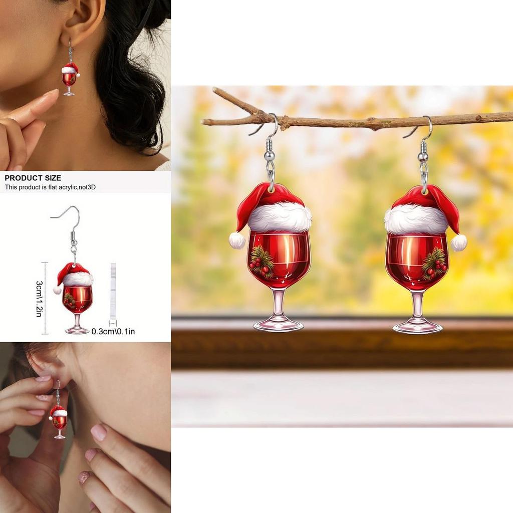 Holiday Acrylic Wine Glass Stud Earrings With Silver Posts For Gift Giving