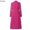 ZANZEA Women Elegant Lace Patchwork Casual Stand Collar Long Sleeve Dress