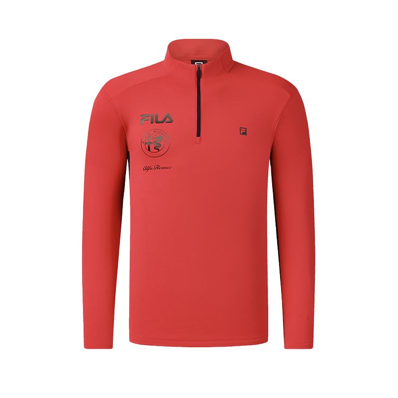 FILA Ski Series Fashionable Casual Sports Comfortable Fleece Warm Knitted Long Sleeve T-Shirt Men Tops Fluorescent-Red A11M546204FRD
