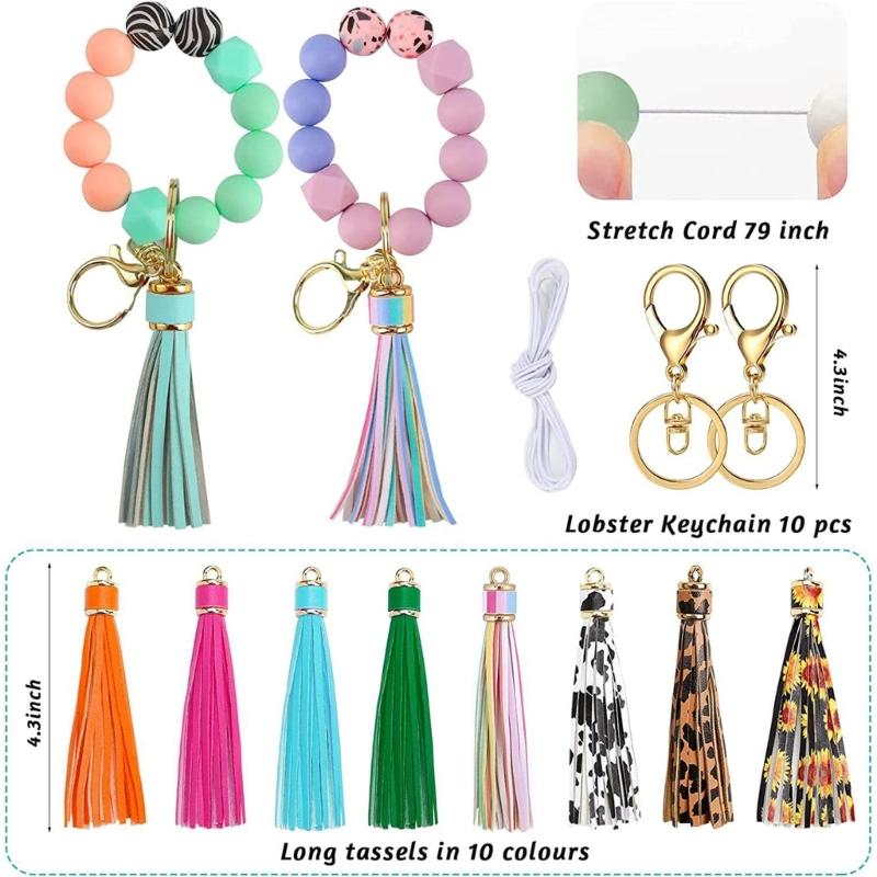 221Pieces Loose Silicone Beads Set Geometric Silicone Beads with 5m Rope for Jewellery Making Necklace Bracelet Crafts