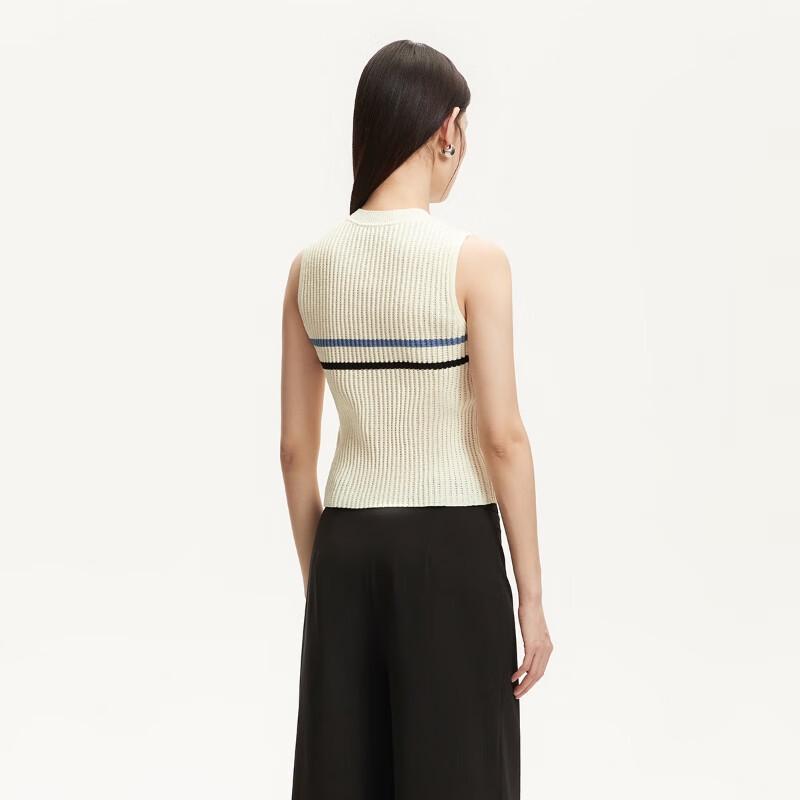 Veromoda Women's 2025 Color Block Stripe Round Neck Sleeveless Knit Top