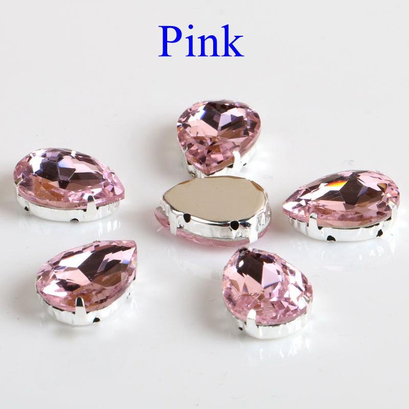 Drop Shape Glass Rhinestones With Claw Sew on Teardrop Crystal Stone Strass Diamond Metal Base Buckle Wedding Decoration