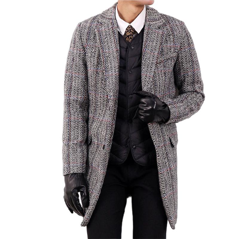 Men's Woolen Coat Thickened Coat Printed Woolen Windbreaker