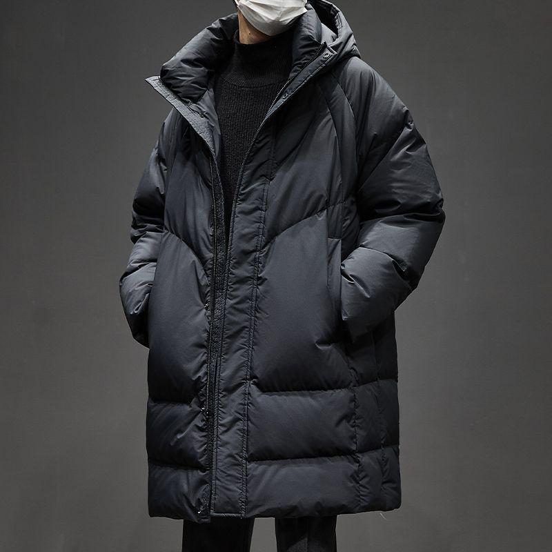 Men's Luxury Mid-length Hooded Down Jacket - Thick, Warm, Winter Coat with 90% White Duck Down Filling.