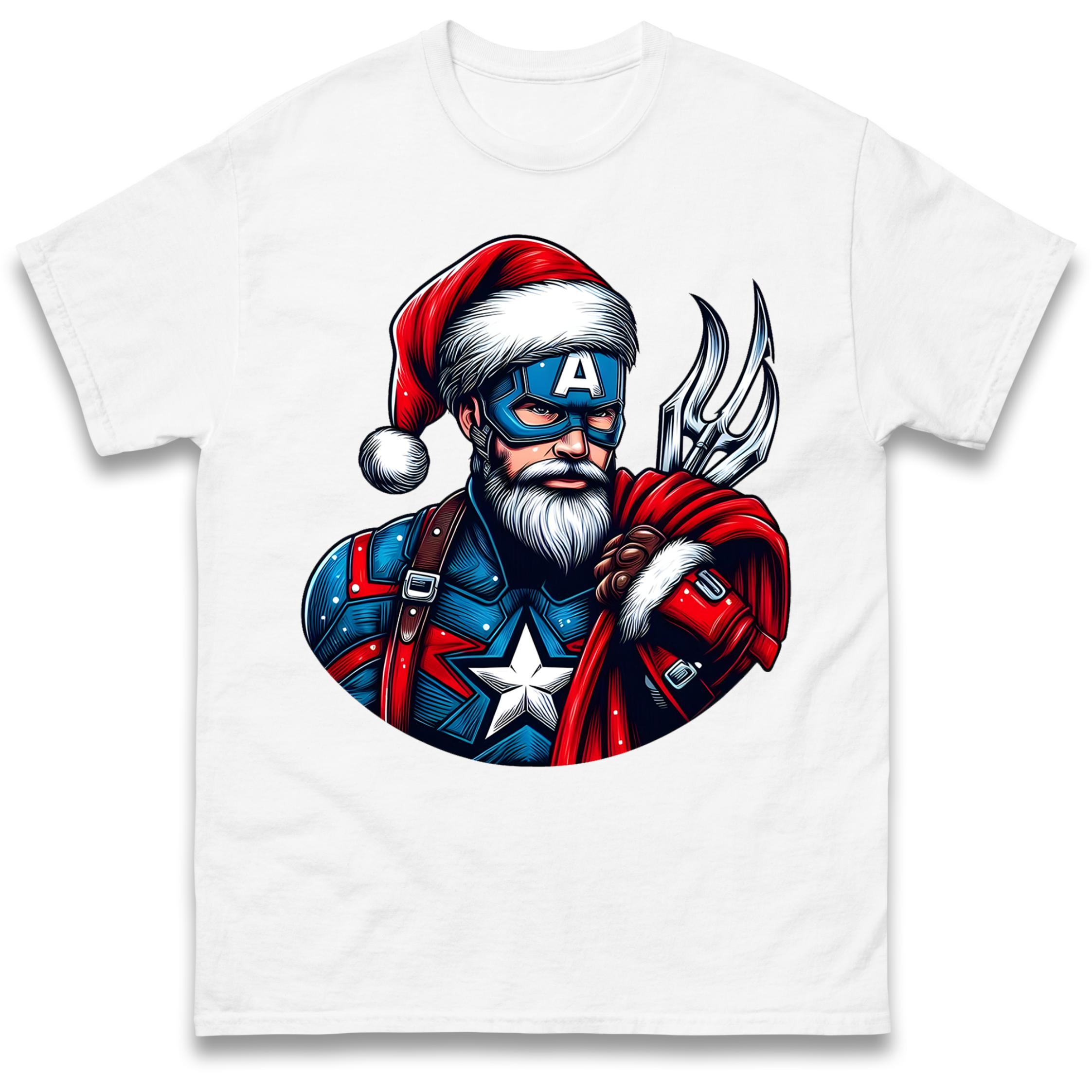Captain America Santa T-Shirt Tshirt Mens Womens Tops Unisex Tees 100% Cotton M