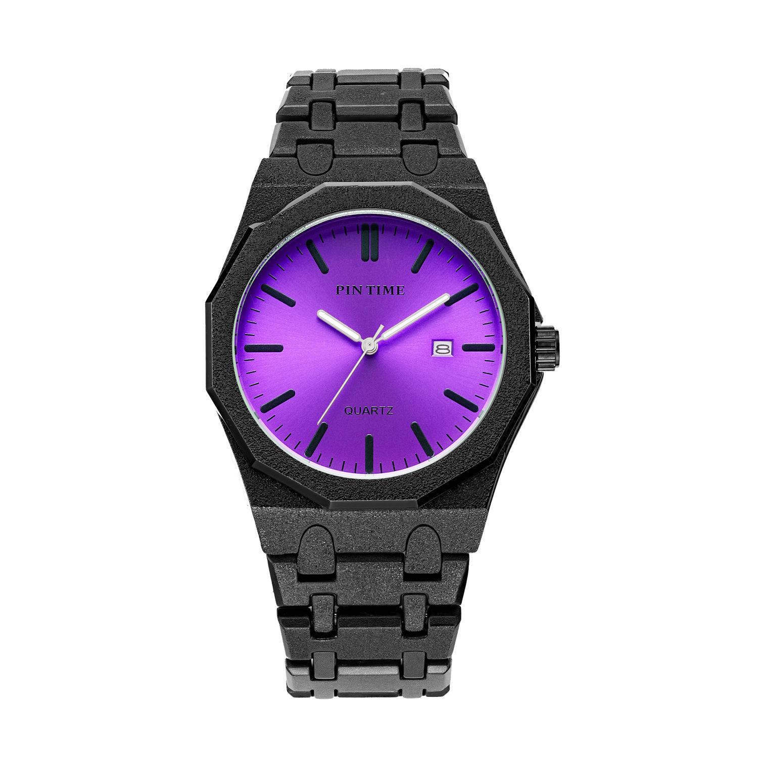 

Frosted Surface Silver Quartz Watches Men Luxury Hip Hop Red Pink Rose Color Wrist Watch Calendar Waterproof Male Gifts Reloj Hombre Masculino