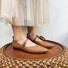 Johnature Vår Høst Retro Spenne Stropp Grunn Myk Uformell spiss Loafers Kvinner Ekte Skinn Flats Sko