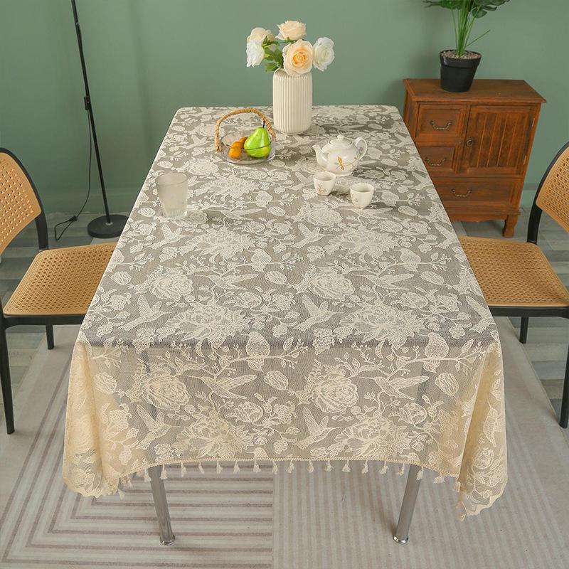 1pc Tassel Lace Tablecloth Suitable for Home Table Decoration, Dining Tablecloth, Coffee Tablecloth, Fabric, Rectangular