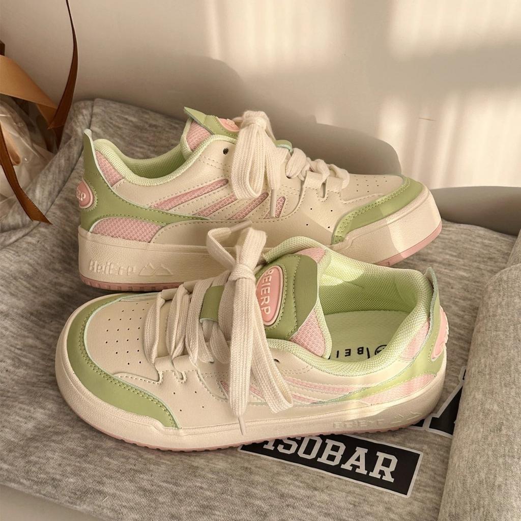 2025 Spring New Fresh Green Color Matching Casual Versatile Little White Shoes Sweet Ins Moral Training Shoes Women