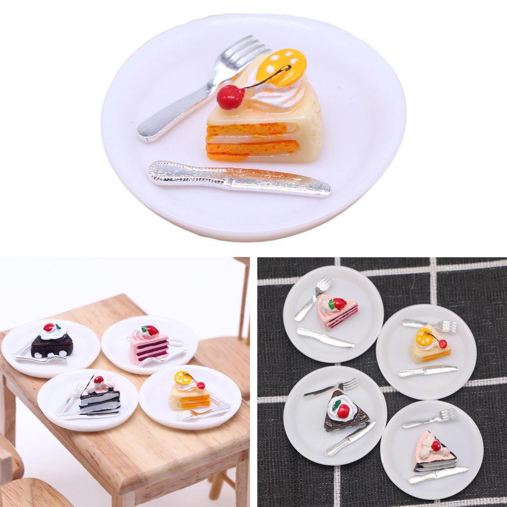 Dollhouse Dessert Cake with Plate, Kitchen Accessories, Miniature Doll Toys for