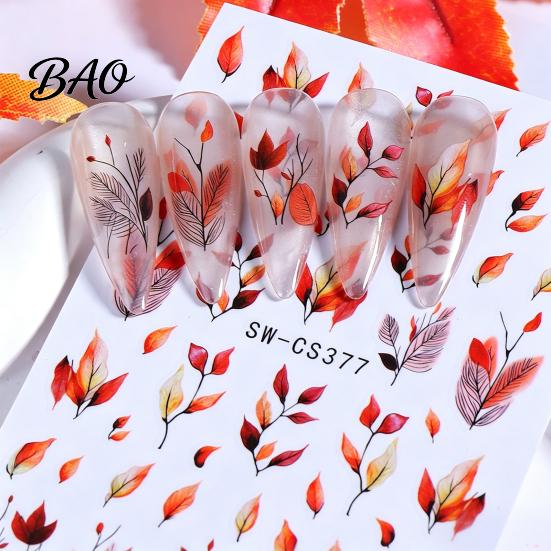 Maple Leaf Nail Stickers Autumn Art Stickers, Waterproof Fall Leaves Pattern Manicure Decals, Self-Adhesive for Women and Girls Theme Accessories