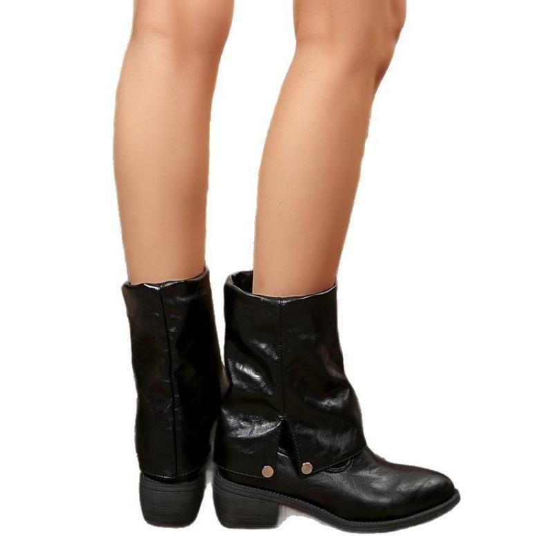 Sleeve Shoes, Mid-heel Fashion Boots, Women's Shoes, New Large-sized Retro Pointed-toe Martin Boots