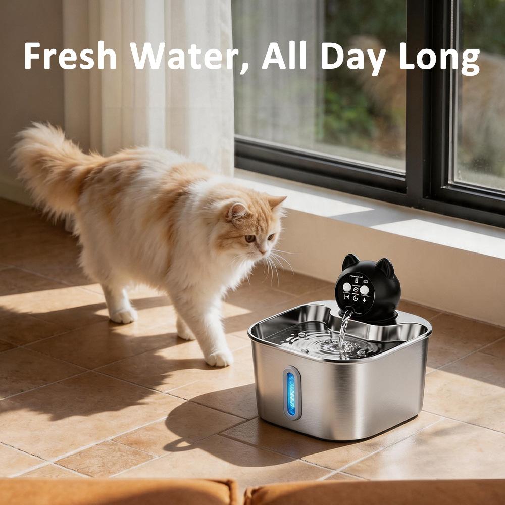 3.2L Wireless Stainless Steel Pet Water Feeder Auto Cat Fountain Faucet Smart Dog Water Dispenser Visual Window Drinking Bowl