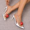Fashion 2025 Summer Plus Size Pointed Toe Women's Modern Sandals Floral Crystal Slip On Thin Heel Fashion Open Toe Party Dress Sandals