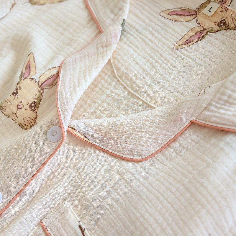 Women's Summer Cotton Crepe Pajama Set with Short Sleeves & Shorts