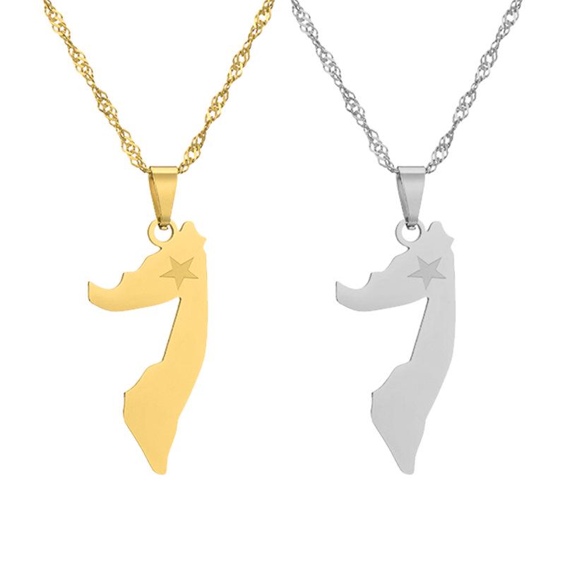 Stainless Steel Africa Somalia Map Pendant Necklace - European & American Fashion Geometric Clavicle Chain for Women