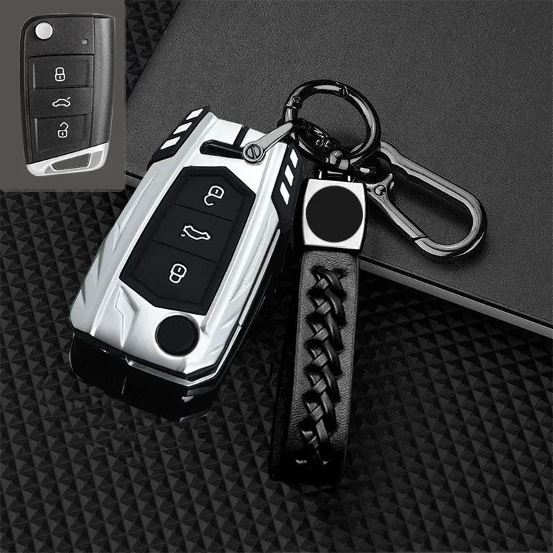 Zinc Alloy + Leather Car Key Case Cover for VW Volkswagen Golf 7 MK7 Tiguan MK2 For SEAT Ateca Leon FR 2 Ibiza For Skoda Octavia