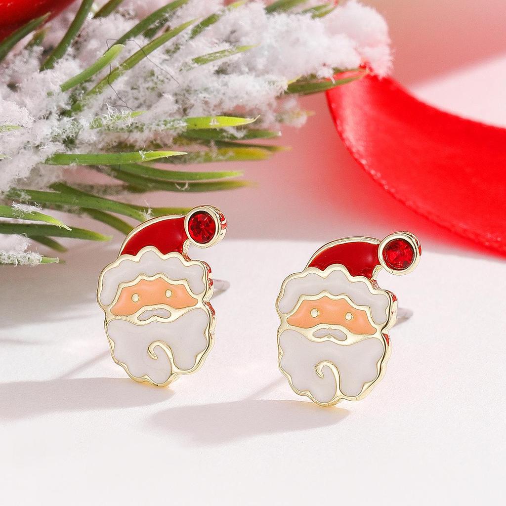 Festive Christmas Tree Stud Earrings with Colorful Enamel and Diamond Inlay