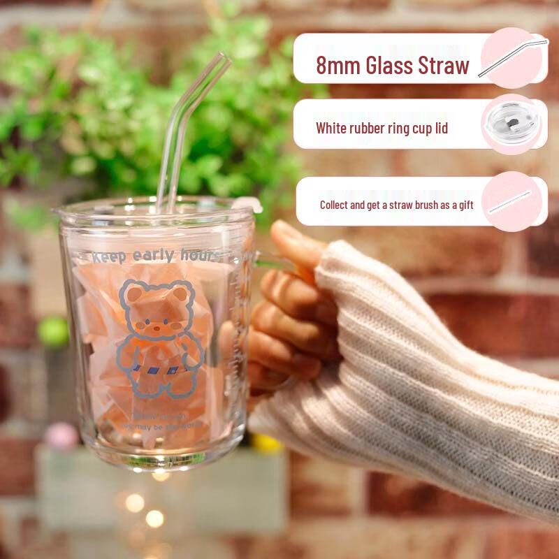 ZISIZ Cute Cartoon Glass Straw Cup for Kids