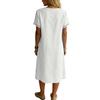 Fashionable Women's Round Neck Short Sleeved Lace Patchwork Cotton And Linen Dress