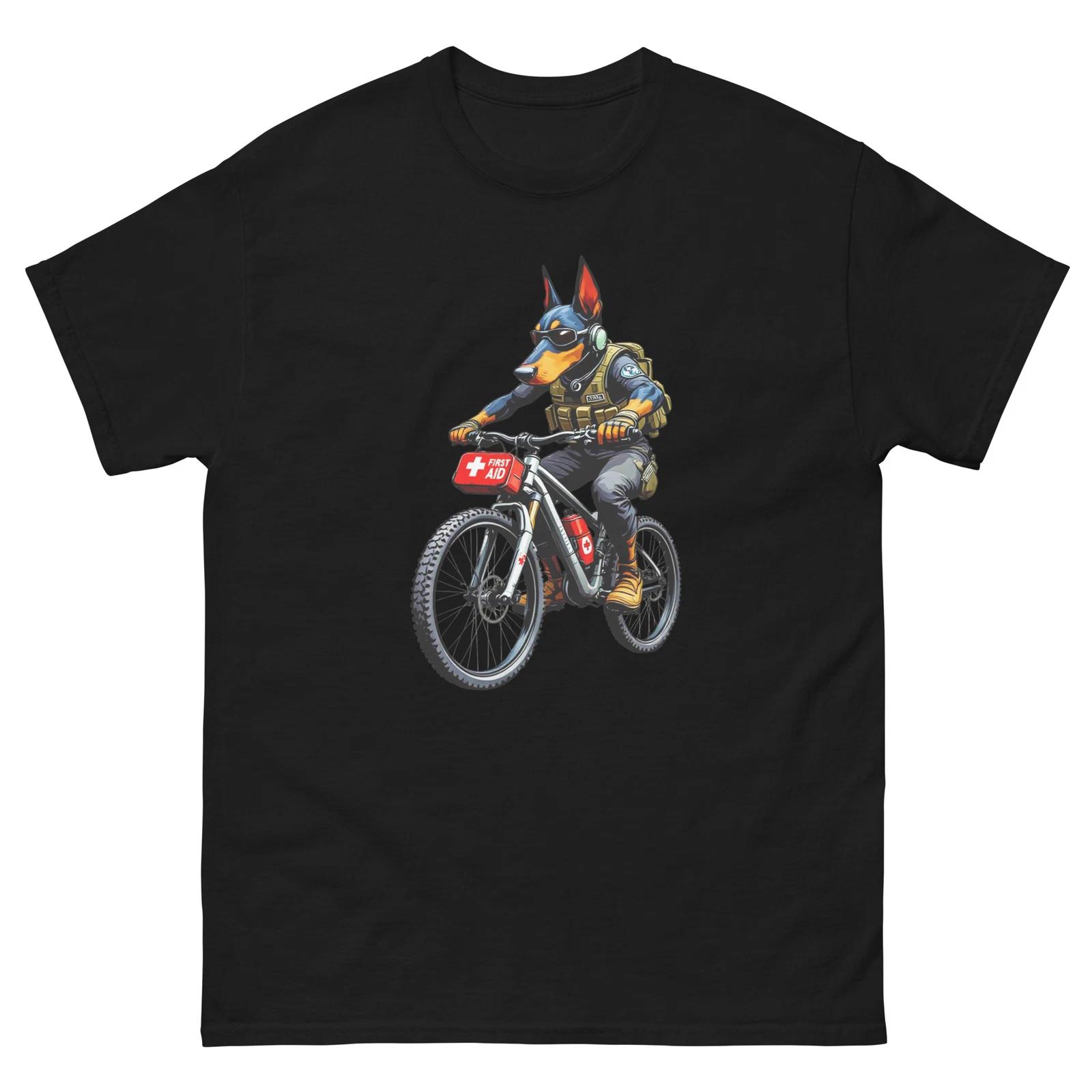 Biking Doberman Dog Bike Cycling T-Shirt S