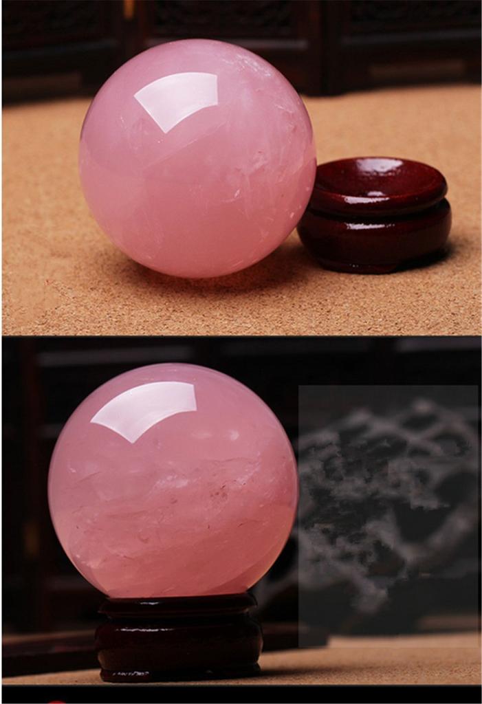 (YISHUI) Feng Shui Natural Crystal Ball, Pink, High Quality, with Stand Set, Purification, Good Fortune, Amulet, Power Stone, Round Ball Accessory (8c