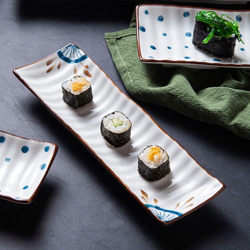 Rechteckige Keramikplatte im japanischen Stil, Sushi-Snack-Dessert-Serviertablett für Frühstück & Haushaltsgeschirr