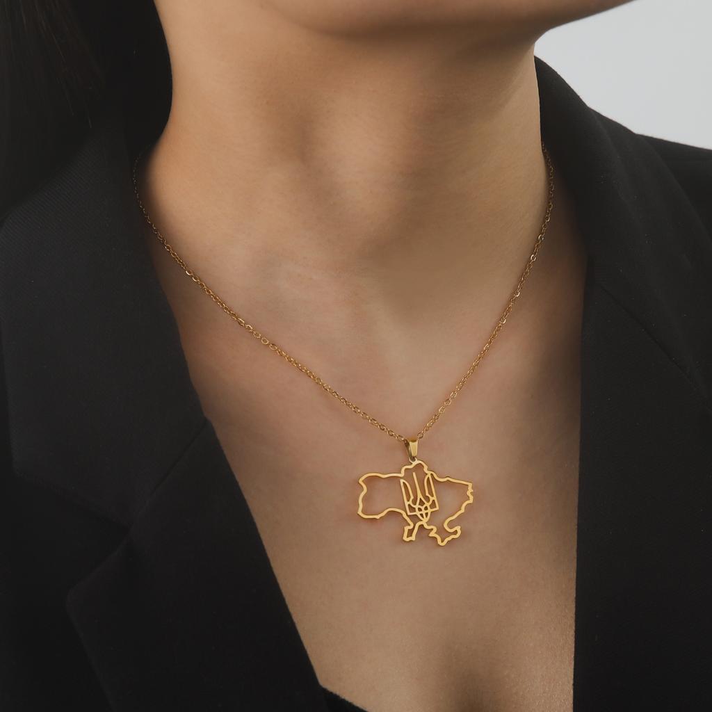 LIKGREAT Hollow Ukraine Map Pendant Necklace Trident National Symbols Of Ukraine Necklaces Flag Ukrainian Party Jewelry Gifts