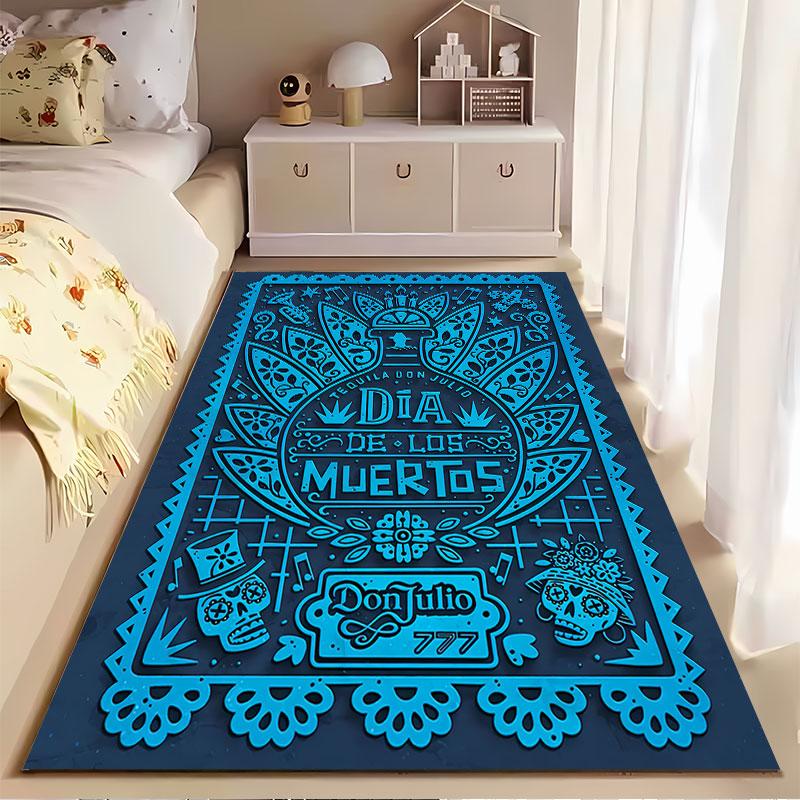 Day of the Dead Blue Carpet suitable as a non-slip mat for the living room or bedroom sofa