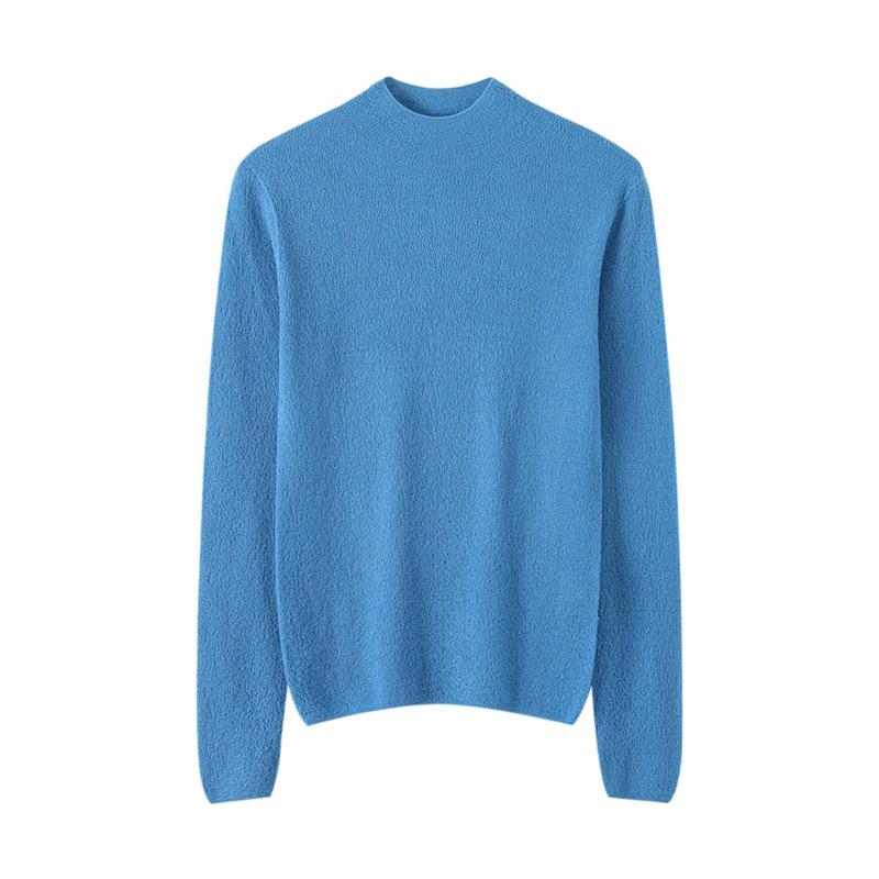 Le Kasha Women's Mock Neck Long Sleeve Wool Sweater - Bark Flower Texture