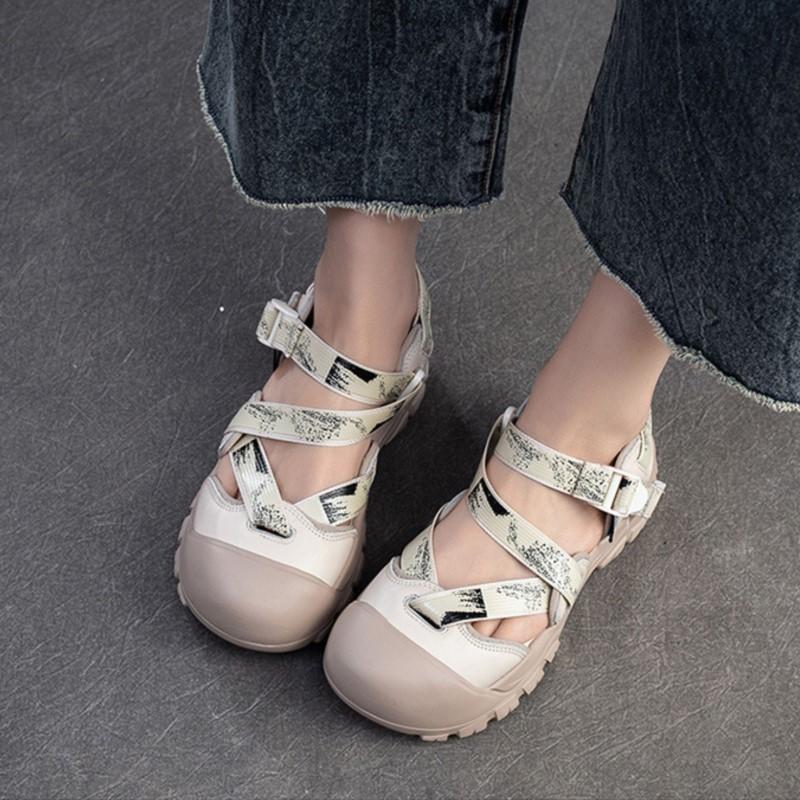 Johnature Leisure Thick Sole Round Toe Sandals Breathable Shallow Hook& Loop Casual Women's Shoes