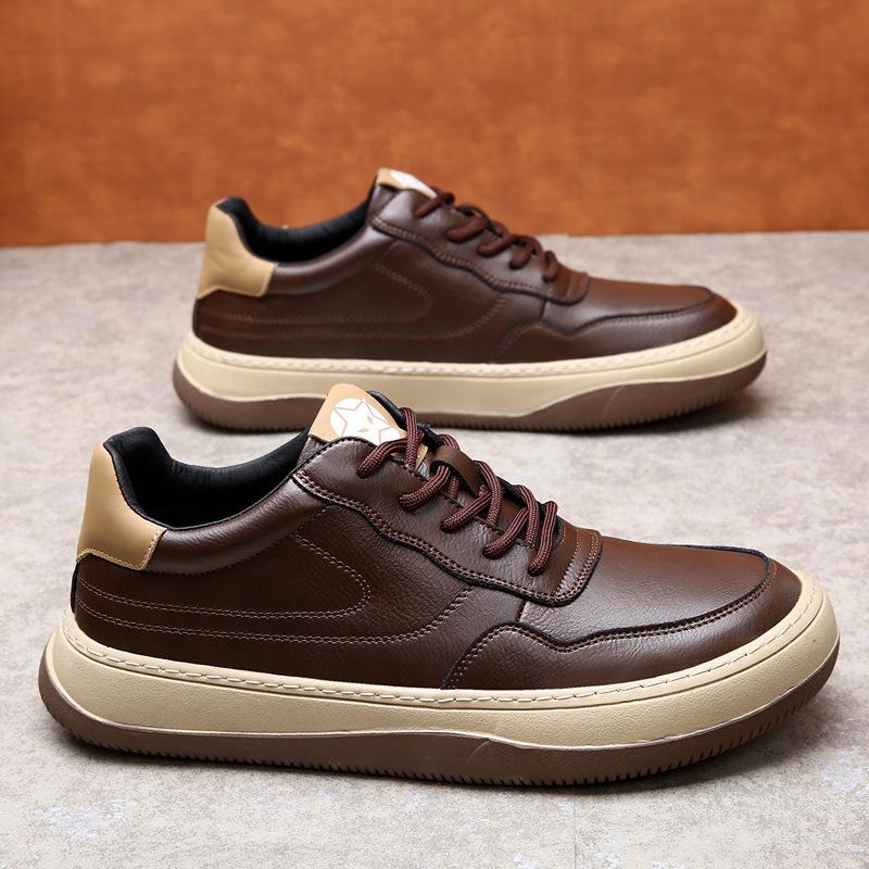 New Men's Shoes Spring Breathable Casual Shoes Leather Sports Board Shoes Trend Versatile Thick-soled White Shoes