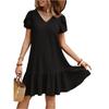 Fashionable Women's V-neck Color Loose Dress Casual Short Sleeved Dress