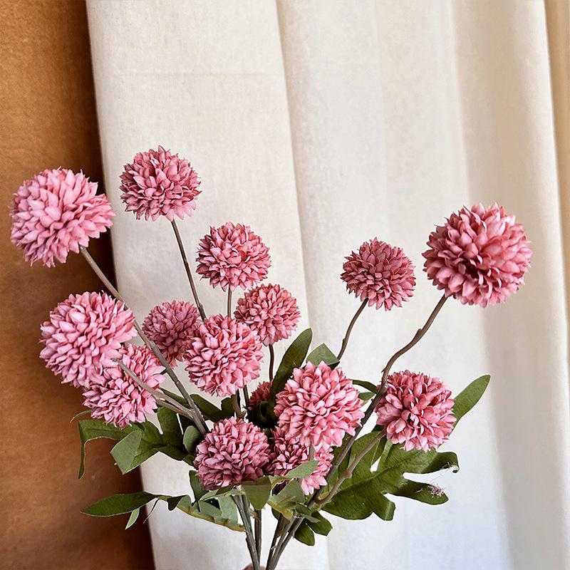 

Artificial Flower Dandelion Small Thorn Ball Wedding Home Decoration Single 5 Ping Pong Chrysanthemum Artificial Flower